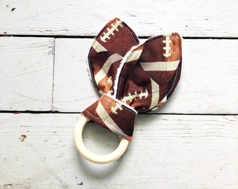 Crinkle Bunny Ear Baby Teether Unfinished Wood - Football