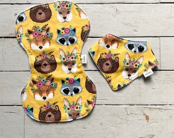 Bandana Bib and Burp Cloth - Boho Animals