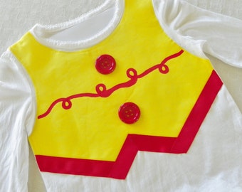 Cowgirl Appliqued Shirt: Yellow Vest, Red Ribbon Trim