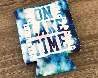 Blue Tie Die “On Lake Time” Can Cozy