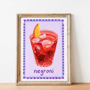 Włoskie letnie napoje – wydruk artystyczny koktajlu Negroni w kolorze