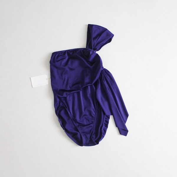 strapless purple swimsuit | one shoulder swimsuit | dark purple one piece