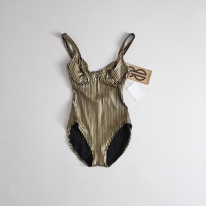 metallic striped swimsuit | vintage Bill Blass swimsuit | one piece bra swimsuit