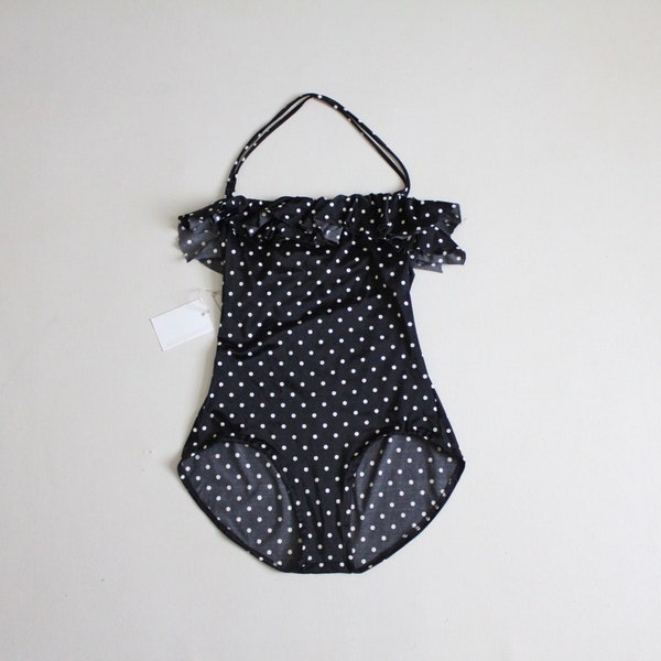 polka dot swimsuit | vintage ruffle swimsuit | black & white swimsuit