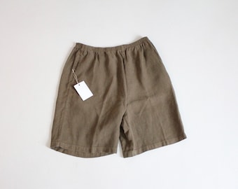 olive drab shorts | 100% linen shorts | linen longline shorts