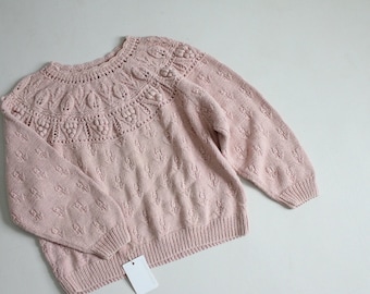 muted pink sweater | pom pom sweater | women's medium sweater