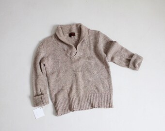 maglione di lana beige / maglione con collo a scialle / pullover di lana vintage