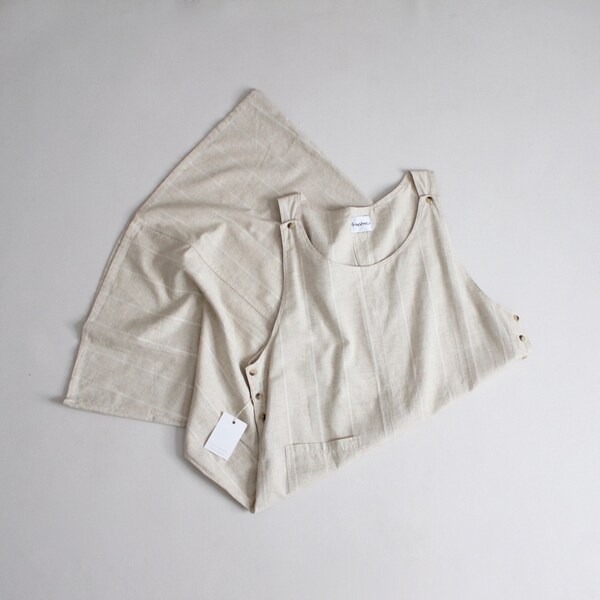 beige stripe jumper | beige linen dress | long beige dress
