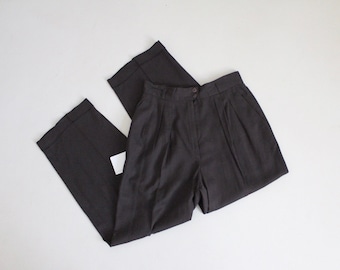 coal black pants | black linen trousers | high waisted pants