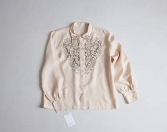 cut out blouse | vintage 1950's blouse | battenburg lace blouse