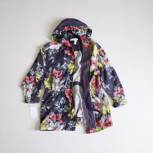 floral linen coat | floral parka jacket | hooded floral coat
