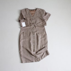 layered ramie dress | button down dress | studded taupe dress