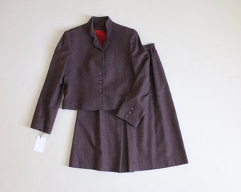 wool skirt suit | plum wool suit | blazer and skirt