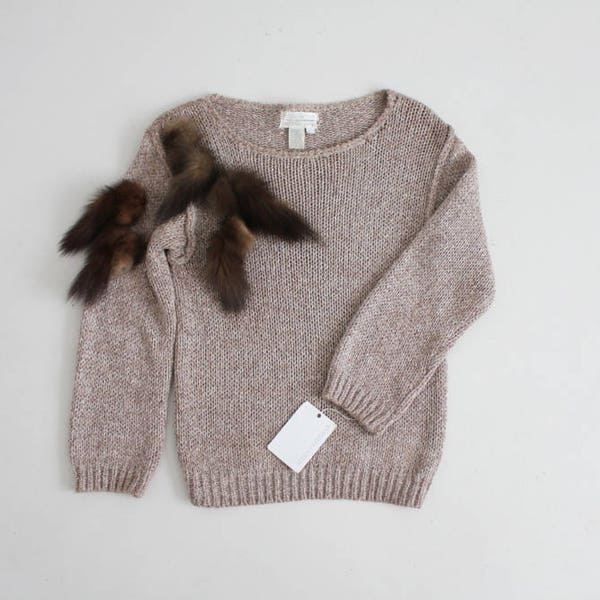 taupe silk sweater | fur sweater | taupe sweater