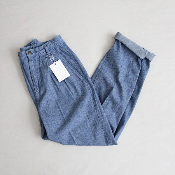 dark chambray trousers | high waist pants | cotton trousers