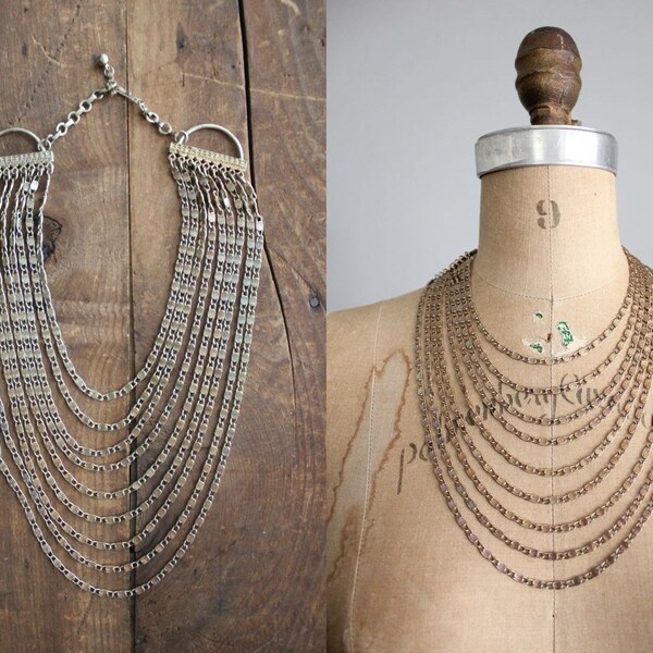 1970s vintage multi-chain metal necklace