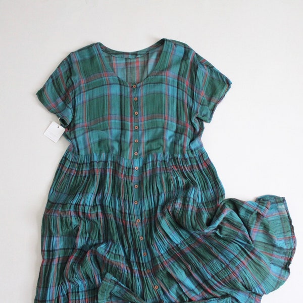 plaid gauze dress | 100% cotton gauze dress | green plaid dress