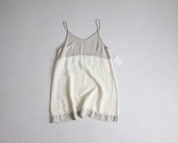short linen dress | spaghetti strap dress | beige