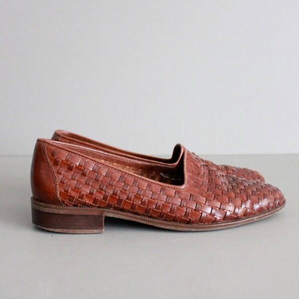 1980s vintage basket woven brown leather flats 7