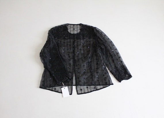 beaded organza jacket | black beaded jacket | shee