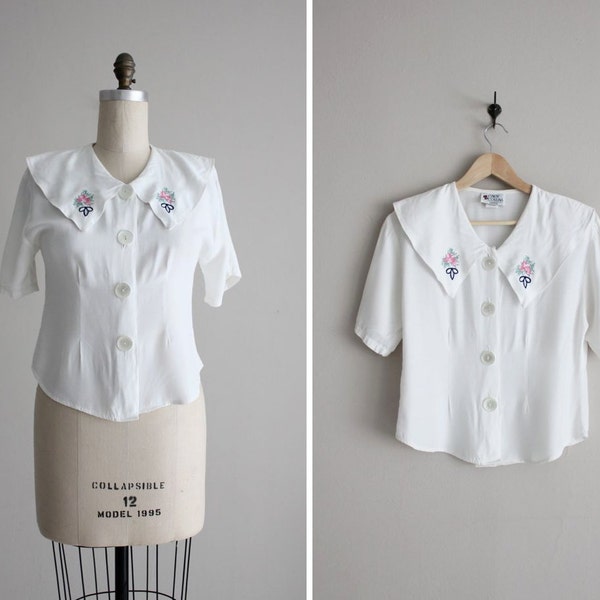 WINTER CLEARANCE! embroidered collar blouse / sailor blouse / white collared blouse
