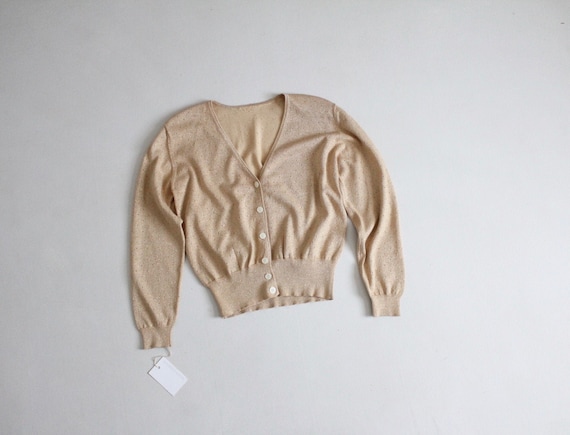 gold pointelle cardigan | metallic gold sweater |
