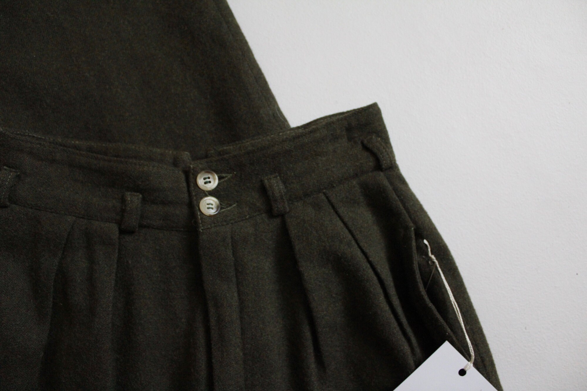 Forest green trousers pleated wool pants high waisted Etsy