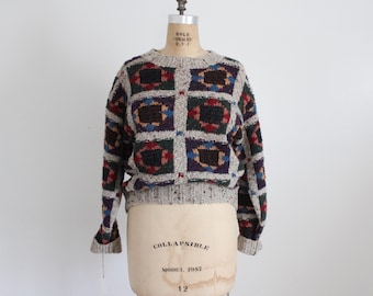 Vintage 100% Wolle Quilt gestrickter Pullover Pullover | mittel
