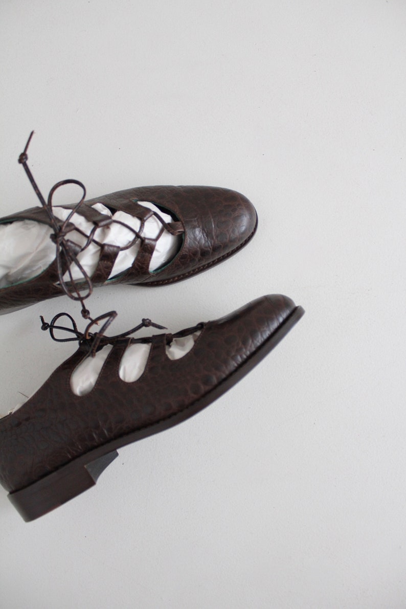corset flats 7.5 brown reptile shoes lace up flats 8