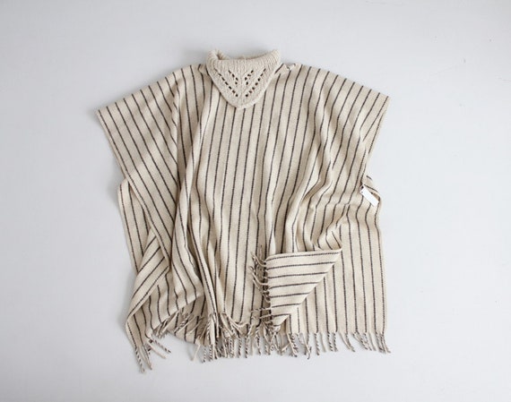 striped wool poncho | collared poncho cape | crea… - image 2