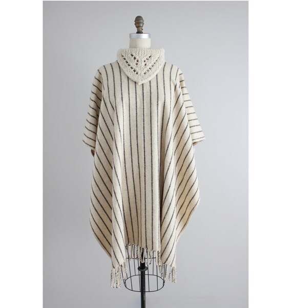 striped wool poncho | collared poncho cape | crea… - image 4