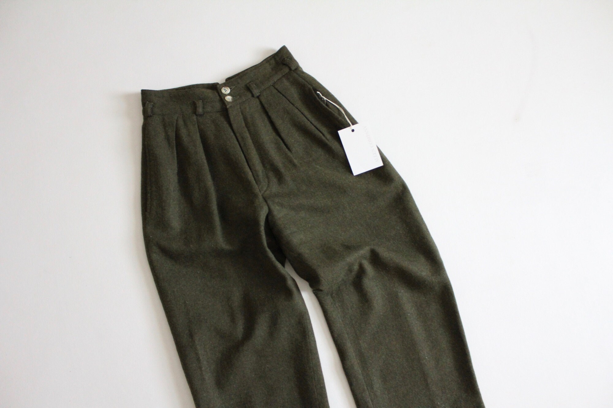 Forest green trousers pleated wool pants high waisted Etsy
