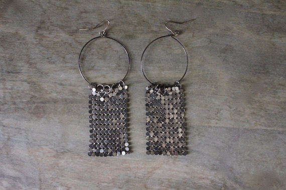 brassy metal earrings | metal mesh earrings | 197… - image 1