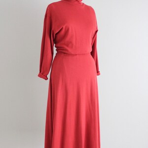 tomato red dress turtleneck dress red cotton jersey dress image 4