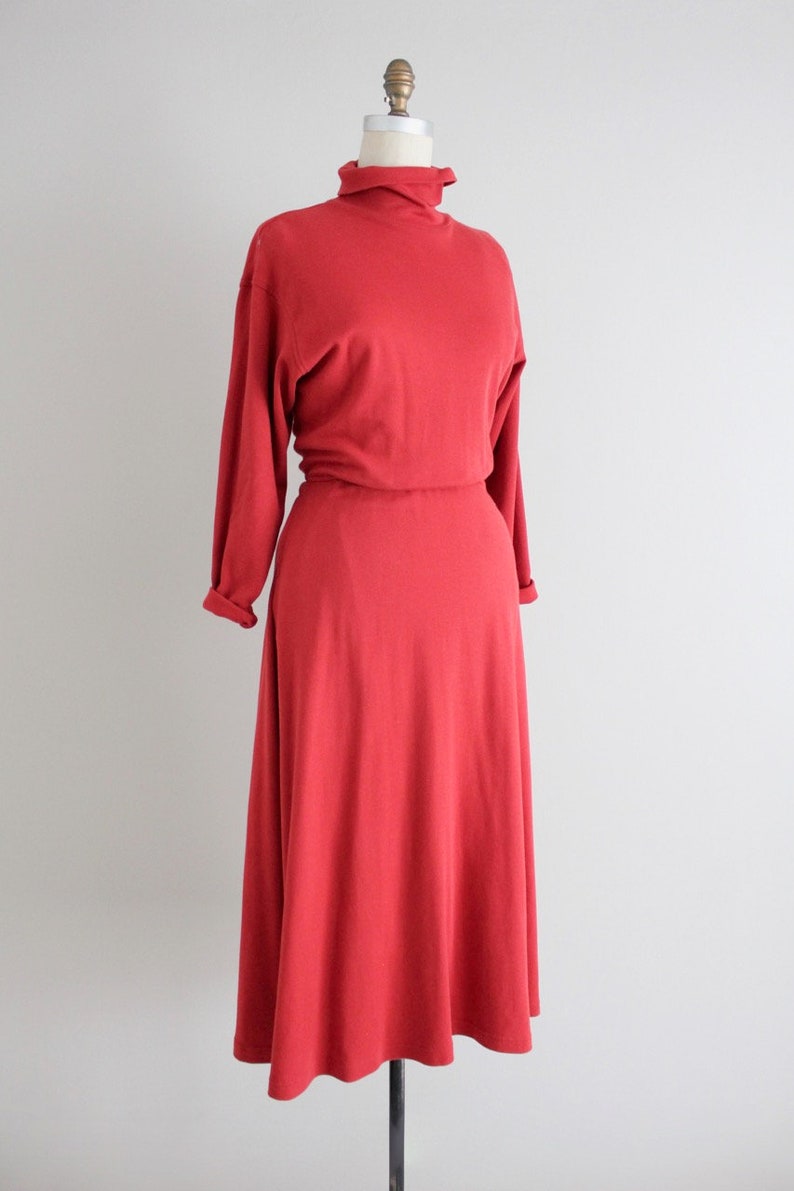 tomato red dress turtleneck dress red cotton jersey dress image 4