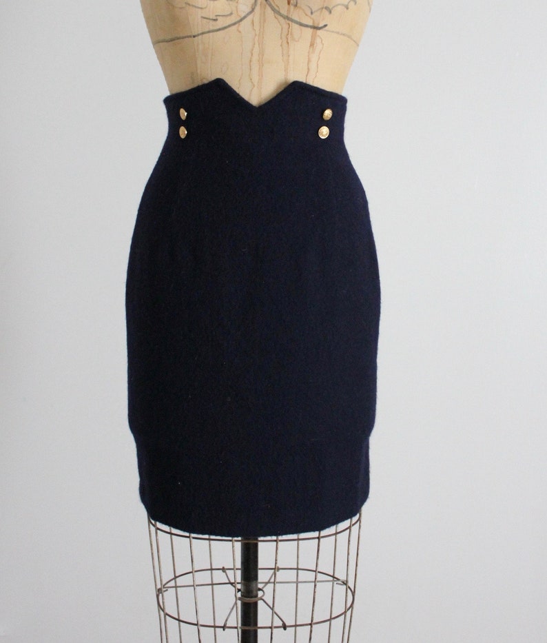 navy military skirt 100% wool skirt short wool skirt image 4