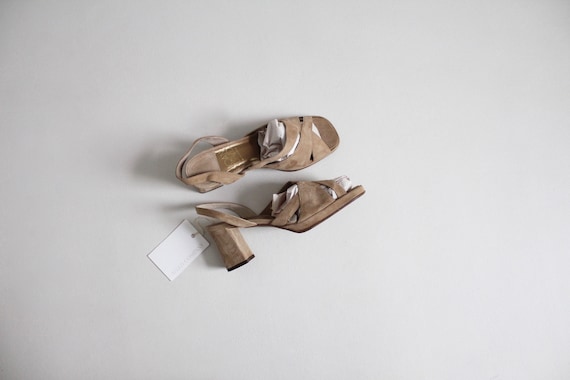 suede block heels 8 | strappy taupe heels 7.5 | sq
