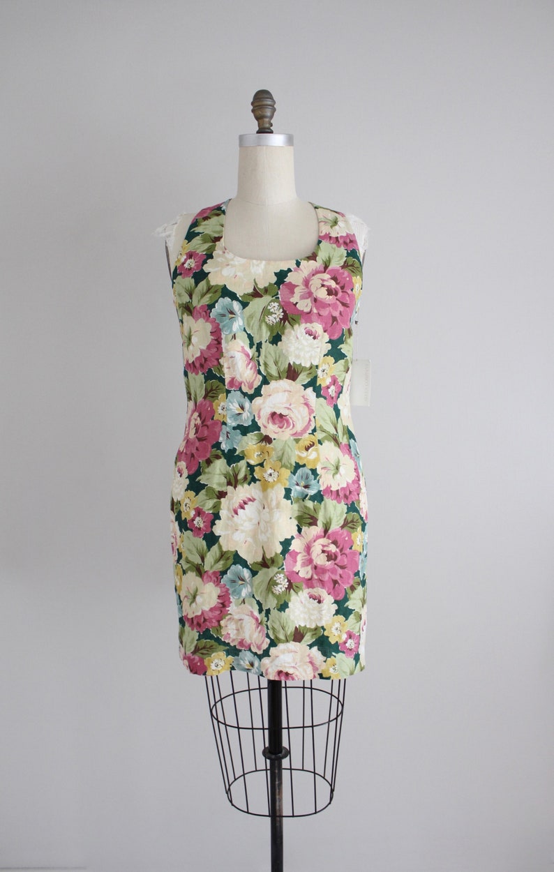floral linen dress criss cross straps botanical floral dress image 3