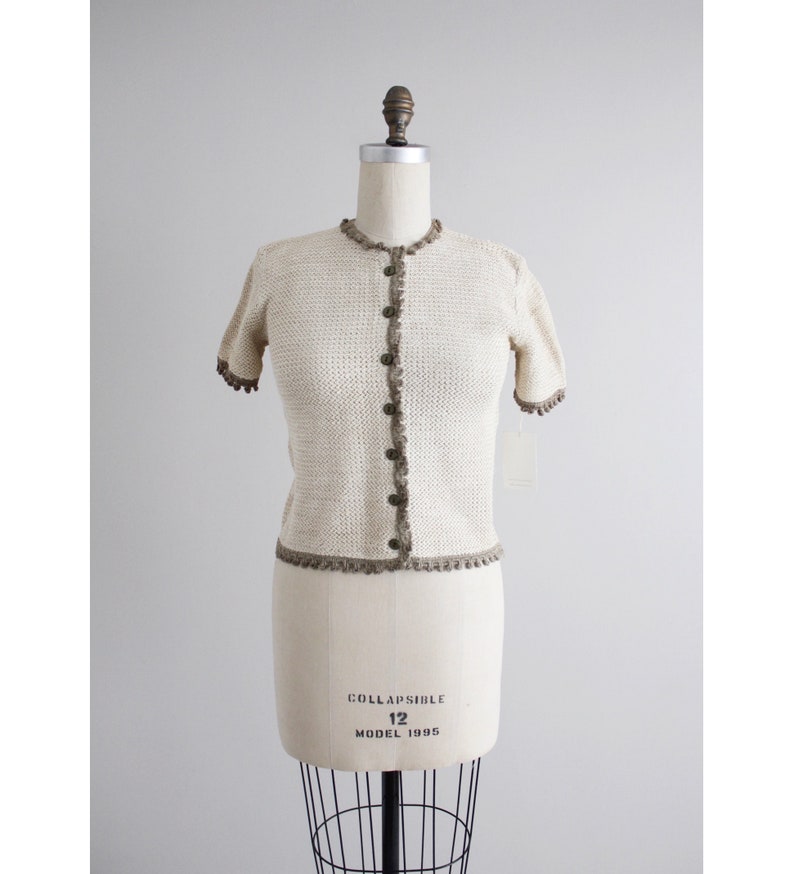 beige linen blouse 1950s blouse woven linen blouse