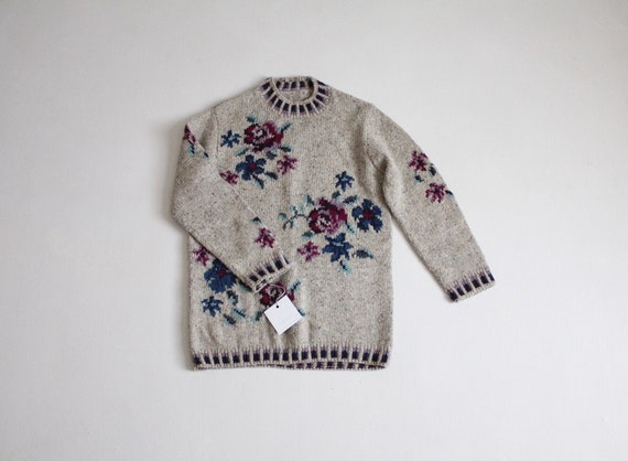 floral wool sweater | floral print sweater | gray