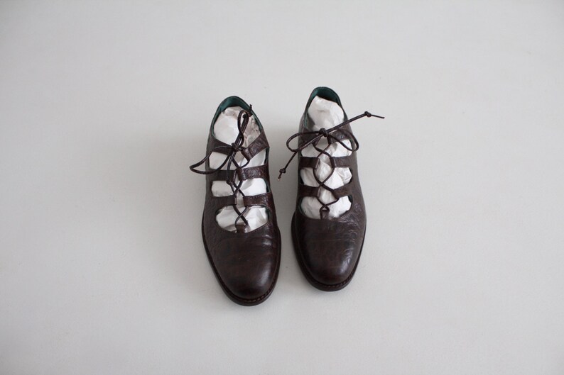 corset flats 7.5 brown reptile shoes lace up flats 8