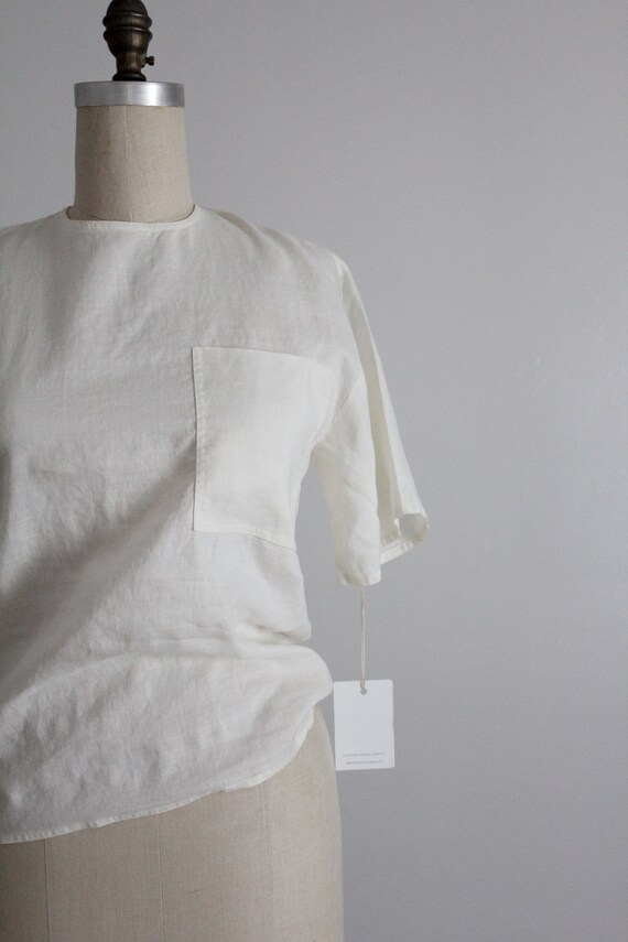 white pocket blouse | white ramie blouse | cream … - image 2