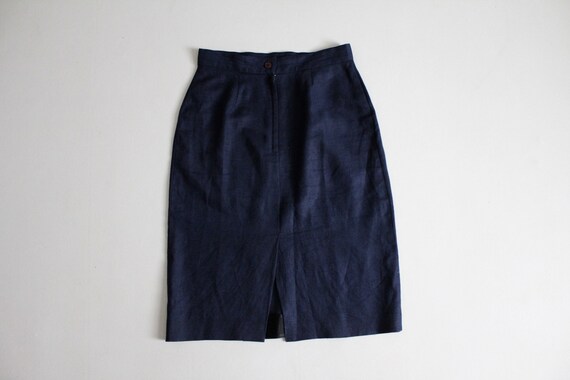 navy linen skirt | 100% linen skirt | linen penci… - image 5