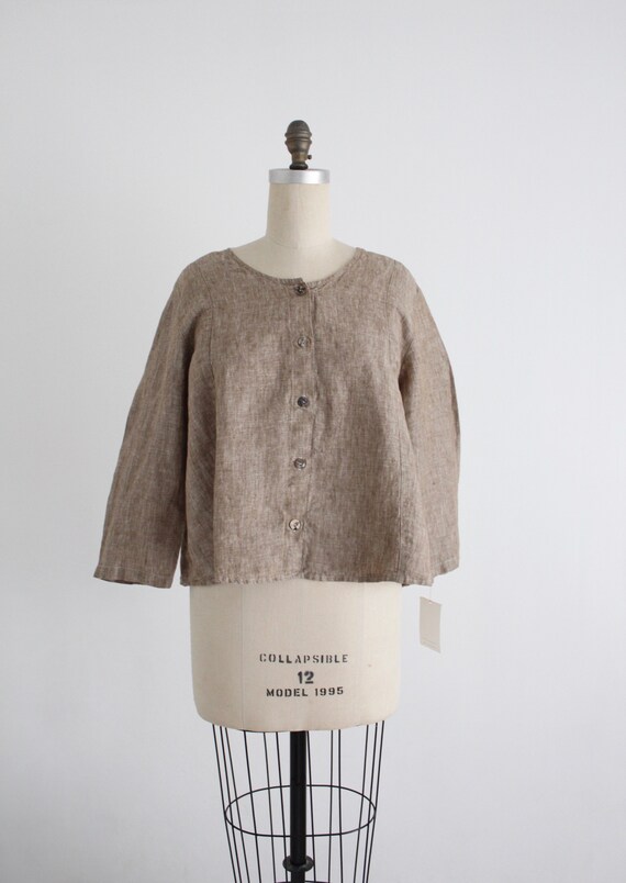 linen bell top | oatmeal linen blouse | linen crop