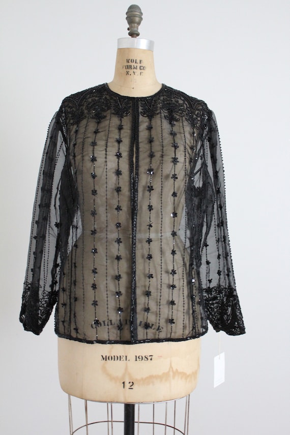 beaded organza jacket | black beaded jacket | she… - image 8