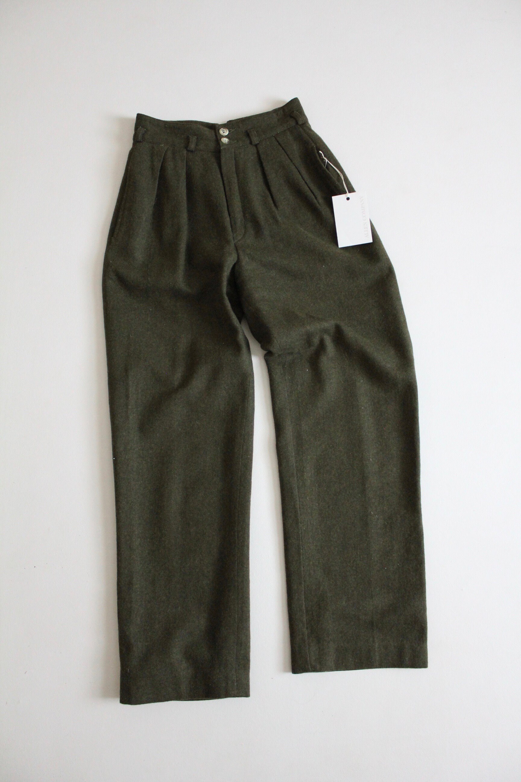 Forest green trousers pleated wool pants high waisted Etsy
