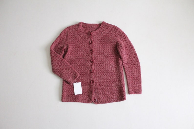 mauve wool cardigan hand knit mauve sweater 1970's wool cardigan image 1