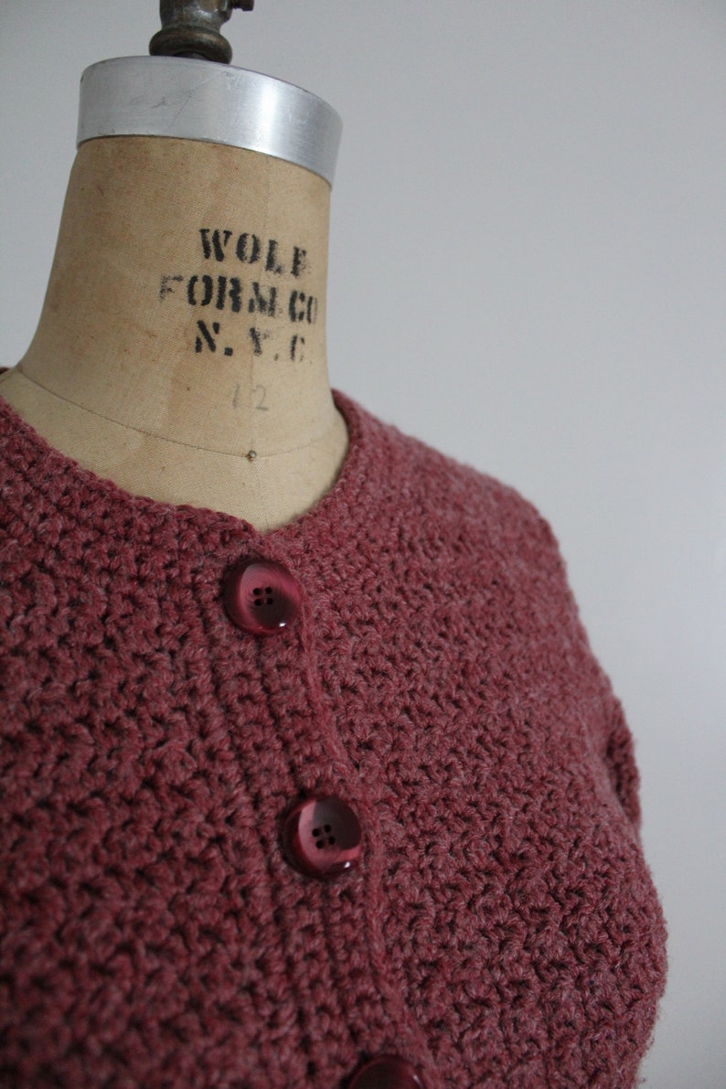 mauve wool cardigan hand knit mauve sweater 1970's wool cardigan image 5