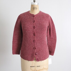 mauve wool cardigan hand knit mauve sweater 1970's wool cardigan image 3