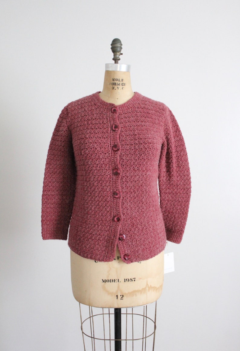 mauve wool cardigan hand knit mauve sweater 1970's wool cardigan image 3